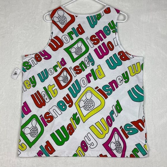 Disney Tank Top Adult Large White Multicolor Disney World Print Sleeveless Top - Picture 2 of 10